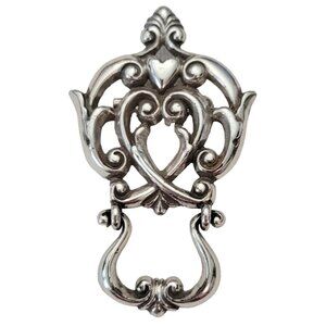 Brighton Silver Tone Heart Scroll Hinged Brooch, Eyeglass Holder E990